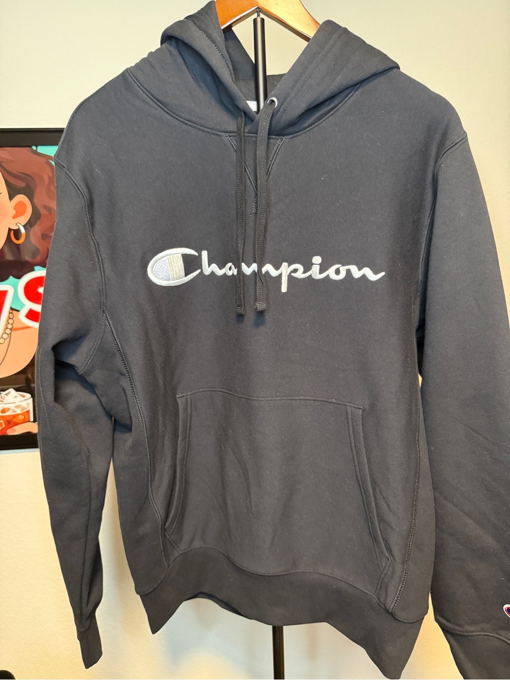 Champion Black Pullover Hoodie with Small Script Logo